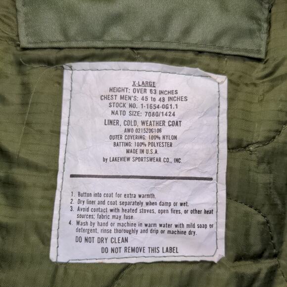 U.S. Military Cold Weather Coat W/ Liner Woodland Camo Green Brown SZ XL Vintage - Picture 16 of 16